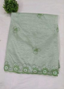 Elegant Mint Green Embroidered Saree