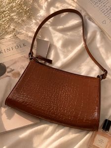 korean japanese Chic Brown Croc Shoulder Bag