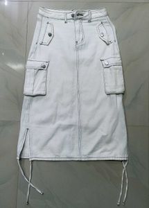 White Cargo Midi Skirt