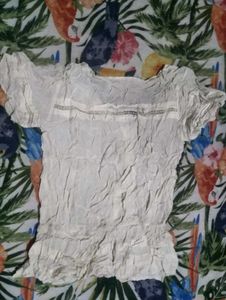 White Textured Short Sleeve Top