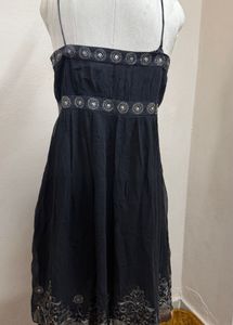 Elegant Black Midi Dress 100% silk