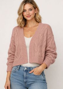 Dusty Rose Cable Knit Cardigan