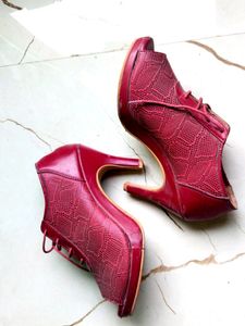 Khadims Red Peep-Toe Heel Booties