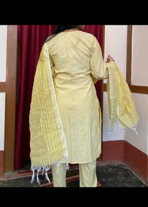 Yellow Cotton Kurta Set with Dupatta
