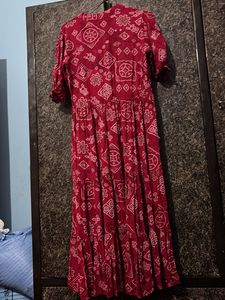 Maroon Bandhani Print Maxi Dress