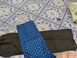 Blue Printed Kurta with Black Plazo