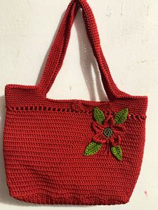 Chic Red Crochet Tote Bag