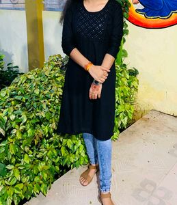Embellished Black Kurta