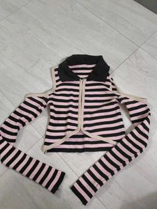 Striped Cut-Out Long Sleeve Top