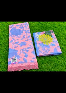 Beautiful Pink & Blue Floral Cotton Dress Material