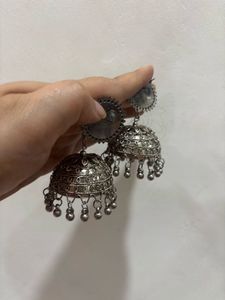 Oxidised Silver Jhumka Earrings