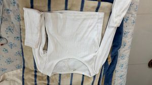 White Ribbed Long Sleeve Top