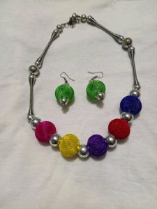 Boho Multicolor Beaded Necklace & Earrings Set 🩷