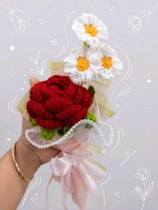 Handmade Crochet Rose & Daisy Bouquet