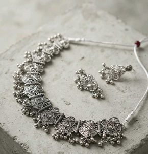 Oxidized Silver Necklace & Earring Set