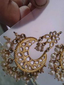 Pearl Kundan Chandbali Earrings