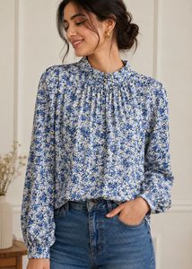 Floral Print Mock Neck Blouse