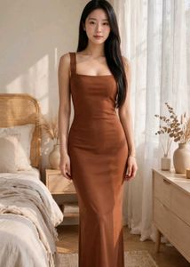 chocolate Brown Maxi Dress with Bow