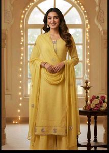 unstitched Elegant Yellow Kurta garara Set