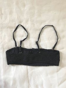 Black Textured Smocked Bikini Top