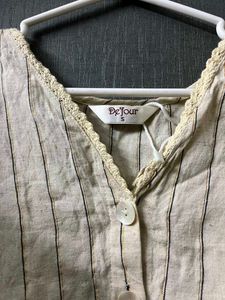Khadi Striped Lace Trim Button-Up Top