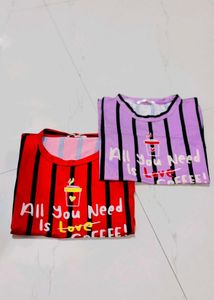 Striped Coffee Love T-Shirts(PACK OF 2 )