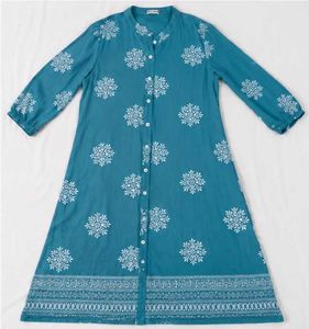 Teal Printed A-line Kurta