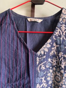 Blue Printed Sleeveless Kurta