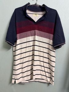 Men’s Navy & White Striped Polo T-Shirt