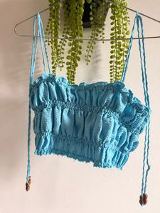 Chic Blue Smocked Tube Top