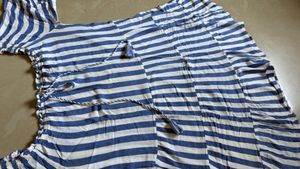 Blue and White Striped Off-Shoulder Top