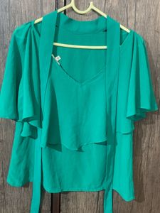 Emerald Green Chiffon Cape Top