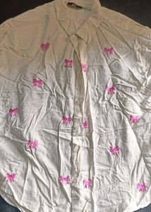 Cream Embroidered Bow Shirt