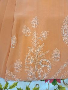 Elegant Peach Chikankari Saree🥻