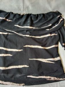 Off-Shoulder Striped Mesh Top