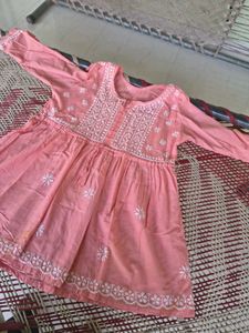 Pink Chikankari Short Kurti | Embroidered Cotton K