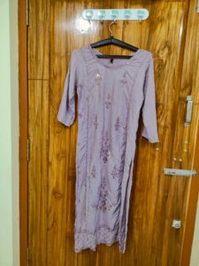 Embroidered Lavender Cotton Kurta