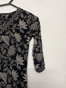 Black Floral Print Kurta
