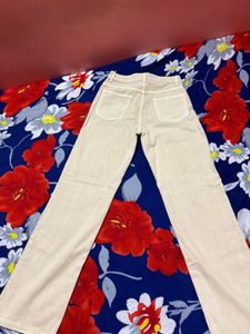 Cream Wide Leg Jeans