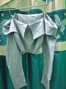Blue Striped Cropped Shirt