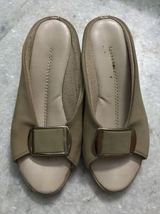 Beige Mules with Buckle Detail