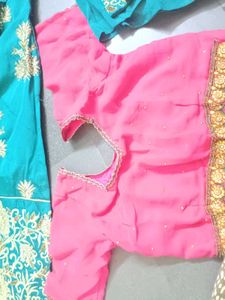 Beautiful Pink stone work saree with stitched blou