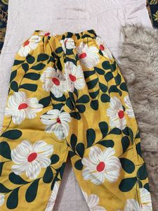 Yellow Floral Print Palazzo Pants