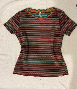 Striped Crochet Trim Top