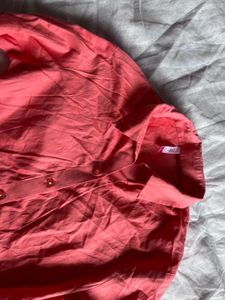Coral Collared Button-Up Shirt