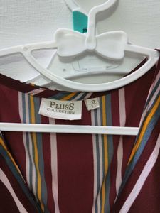 PlusS Striped Maroon  Button-Down Midi Dress