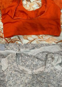 Beautiful 2 Saree Set - Orange and Grey