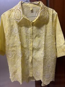 Yellow Embroidered Cotton Shirt