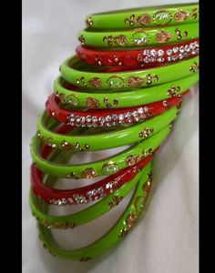Green &amp; Red Bangles with Embellishments