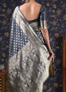 Elegant Grey Banarasi Silk Saree